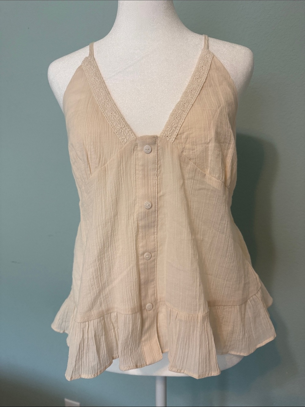 Sincerely Jules Cream Ruffle-Trim Button Cami